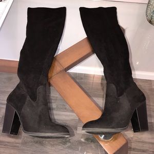 F21 Black Suede Thigh High Boots